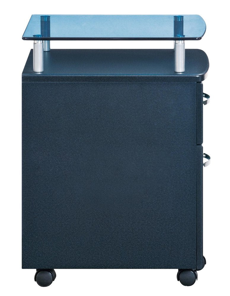 Gray Glass And Metal Two Drawer Rolling Filing Cabinet