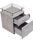 Gray Glass And Metal Two Drawer Rolling Filing Cabinet