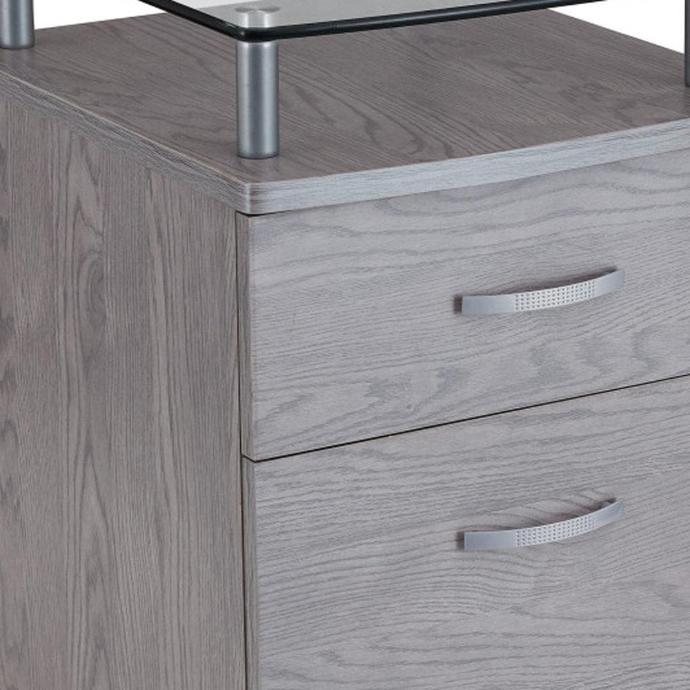 Gray Glass And Metal Two Drawer Rolling Filing Cabinet