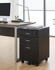 25" Espresso Wood Three Drawer Rolling Filing Cabinet