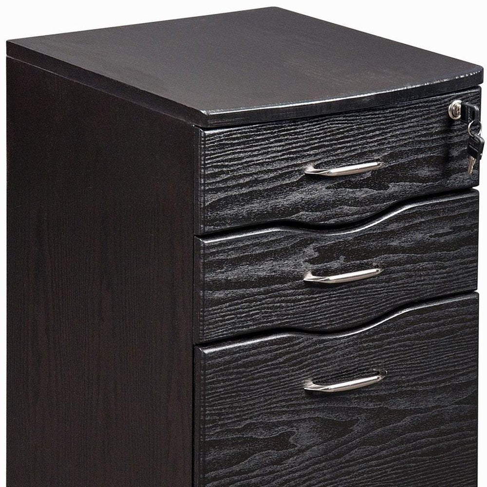 25" Espresso Wood Three Drawer Rolling Filing Cabinet