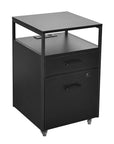 26" Black Wood And Metal Two Drawer Rolling Filing Cabinet With USB