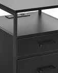 26" Black Wood And Metal Two Drawer Rolling Filing Cabinet With USB