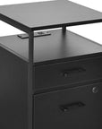 26" Black Wood And Metal Two Drawer Rolling Filing Cabinet With USB