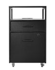26" Black Wood And Metal Two Drawer Rolling Filing Cabinet With USB