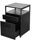 26" Black Wood And Metal Two Drawer Rolling Filing Cabinet With USB