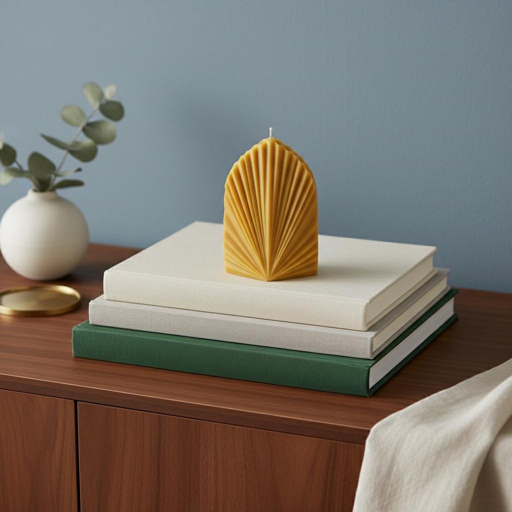6" Gold Black Ice Scented Dimensional Palm Leaf Candle