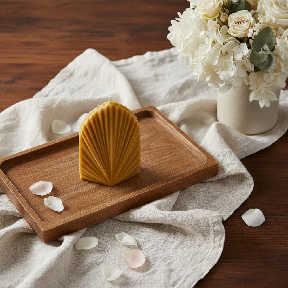 6" Gold Black Ice Scented Dimensional Palm Leaf Candle