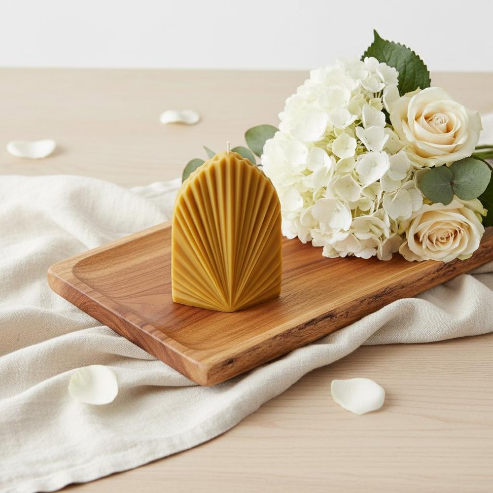 6" Gold Black Ice Scented Dimensional Palm Leaf Candle