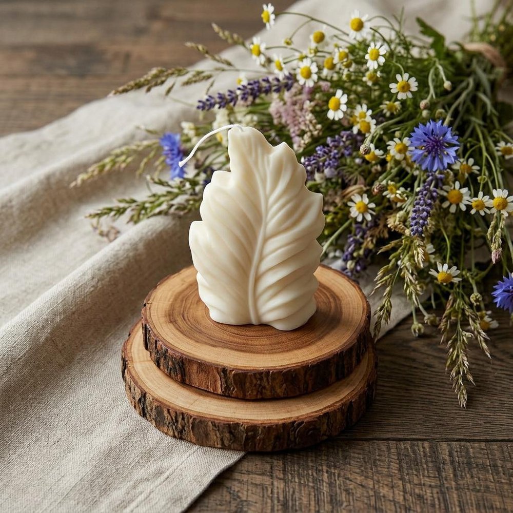 6" Ivory Black Ice Scented Dimensional Feather Candle Novelty Novelty