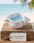 6" Light Blue Sea Salt And Orchid Scented Soy Wax Candle In White Resin Novelty Holder