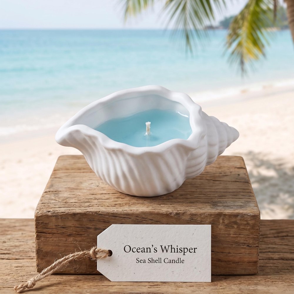 6" Light Blue Sea Salt And Orchid Scented Soy Wax Candle In White Resin Novelty Holder