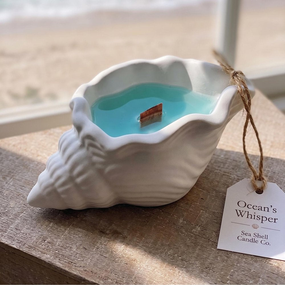6" Light Blue Sea Salt And Orchid Scented Soy Wax Candle In White Resin Novelty Holder
