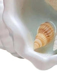6" Light Blue Sea Salt And Orchid Scented Candle In White Resin Novelty Holder With Shells