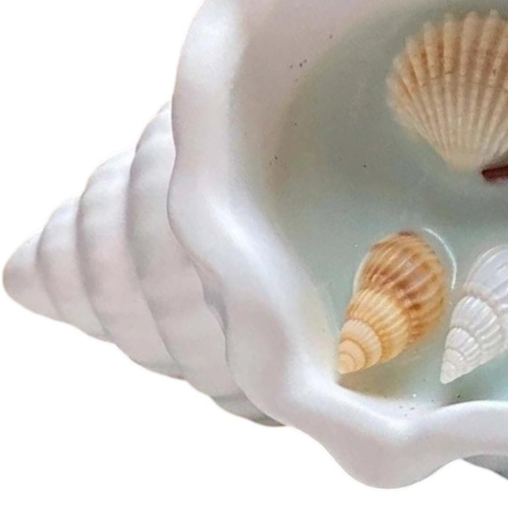 6" Light Blue Sea Salt And Orchid Scented Candle In White Resin Novelty Holder With Shells