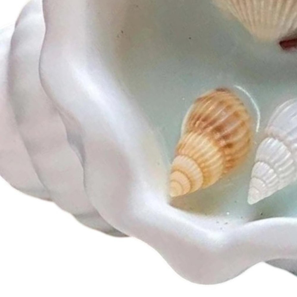 6" Light Blue Sea Salt And Orchid Scented Candle In White Resin Novelty Holder With Shells