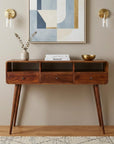 51" Chestnut Solid Wood Console Table With Three Shelves And Three Drawers