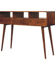 51" Chestnut Solid Wood Console Table With Three Shelves And Three Drawers
