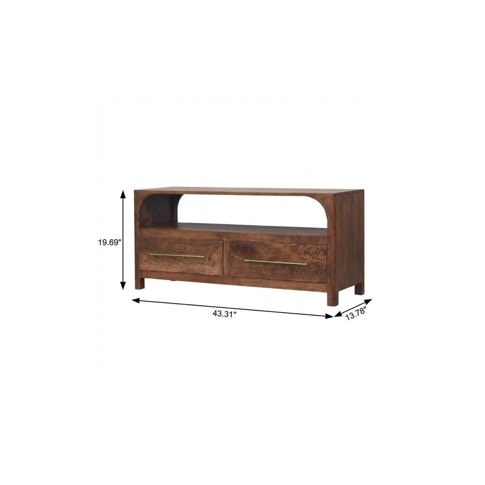 43" Brown Solid Wood Console Table With Shelf And Two Drawers