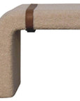 35" Beige and Brown Boucle and Leather Upholstered Bench