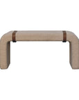 35" Beige and Brown Boucle and Leather Upholstered Bench