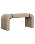 35" Beige and Brown Boucle and Leather Upholstered Bench