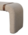 35" Beige and Brown Boucle and Leather Upholstered Bench