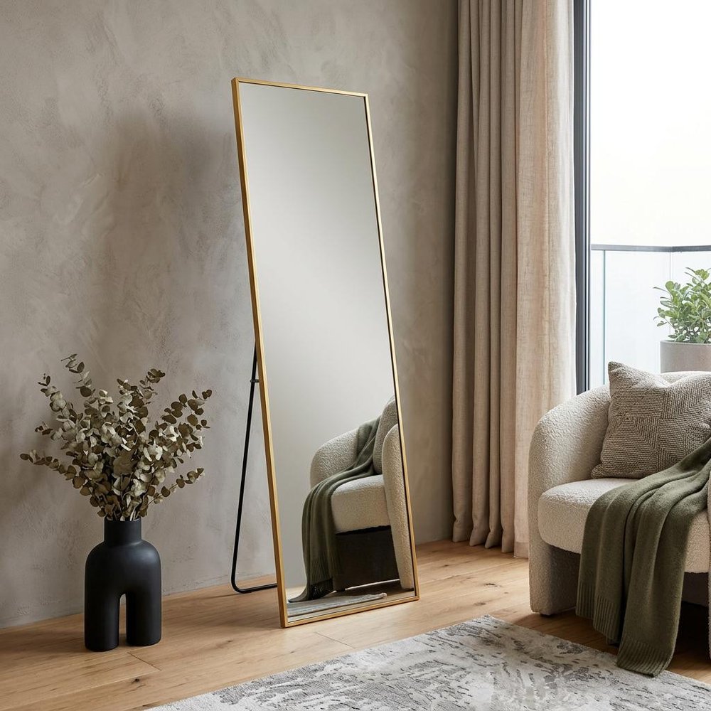67" Black Aluminum Freestanding And Wall Mounted Framed Full Length Mirror