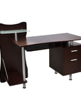 51" Chocolate and Silver Wood and Steel Pedestal Computer Desk With Two Drawers