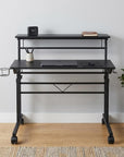 Adjustable Black Wood and Stainless Steel Rolling Writing Desk