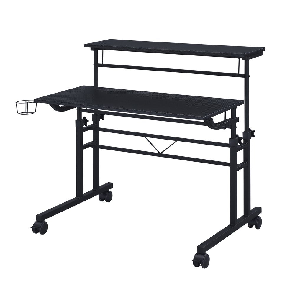 Adjustable Black Wood and Stainless Steel Rolling Writing Desk