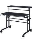 Adjustable Black Wood and Stainless Steel Rolling Writing Desk