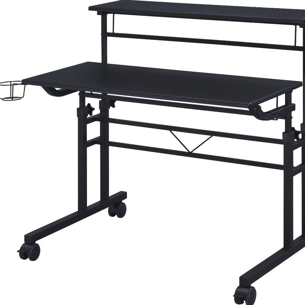 Adjustable Black Wood and Stainless Steel Rolling Writing Desk
