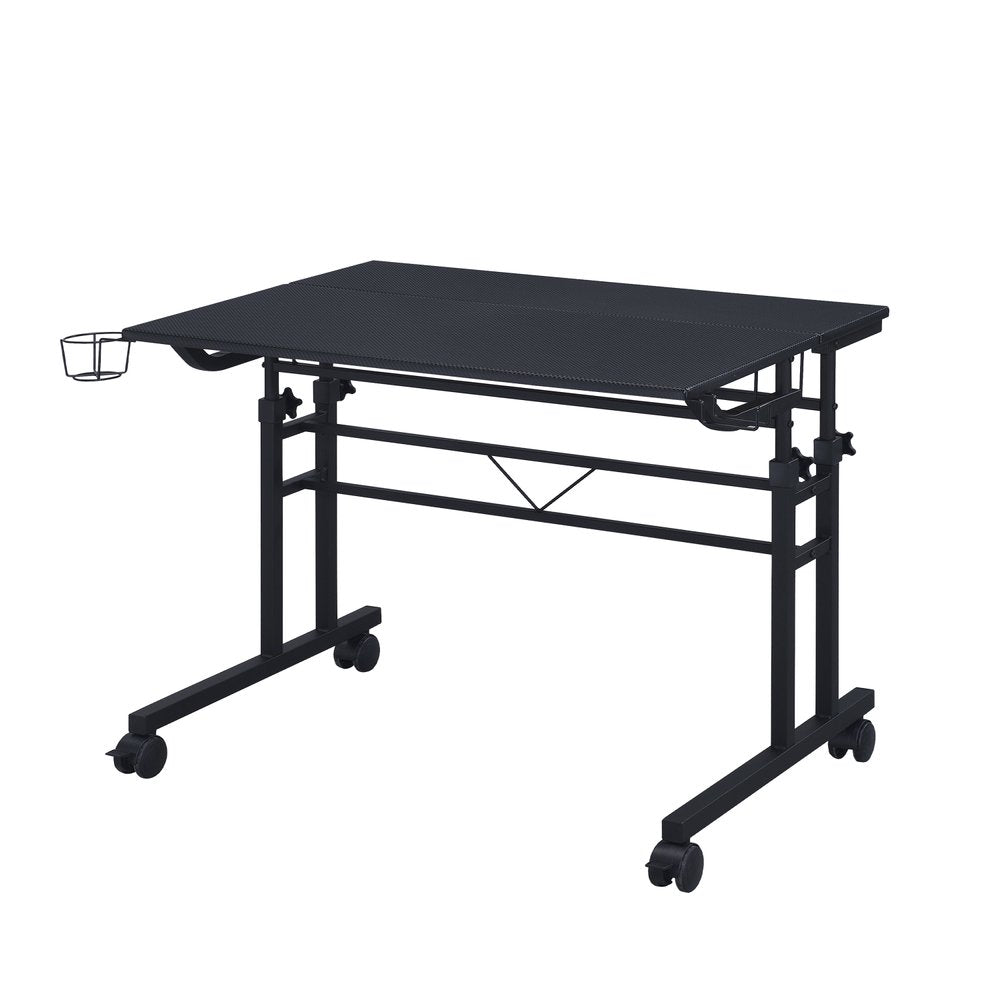 Adjustable Black Wood and Stainless Steel Rolling Writing Desk