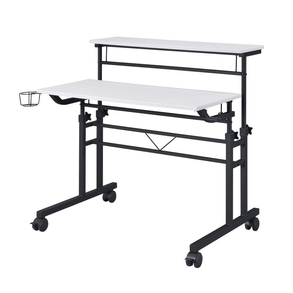 Adjustable White and Black Wood and Stainless Steel Rolling Writing Desk