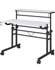 Adjustable White and Black Wood and Stainless Steel Rolling Writing Desk