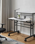 Adjustable White and Black Wood and Stainless Steel Rolling Writing Desk