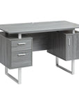 51" Gray and Silver Wood and Steel Pedestal Executive Desk With Two Drawers