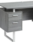 51" Gray and Silver Wood and Steel Pedestal Executive Desk With Two Drawers