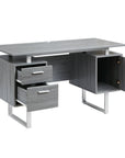 51" Gray and Silver Wood and Steel Pedestal Executive Desk With Two Drawers