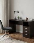 51" Dark Brown Wood Pedestal Computer Desk With Three Drawers