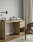 58" Natural Wood Pedestal Computer Desk With Two Drawers