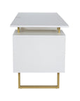 51" White and Gold Wood and Steel Pedestal Executive Desk With Two Drawers