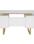51" White and Gold Wood and Steel Pedestal Executive Desk With Two Drawers
