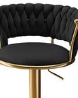Set of Two Black And Gold Velvet And Metal Low Back Adjustable Height Swivel Bar Chairs