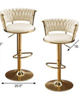 Set of Two Black And Gold Velvet And Metal Low Back Adjustable Height Swivel Bar Chairs