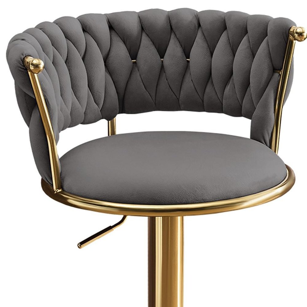 Set of Two Black And Gold Velvet And Metal Low Back Adjustable Height Swivel Bar Chairs
