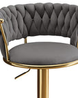 Set of Two Black And Gold Velvet And Metal Low Back Adjustable Height Swivel Bar Chairs
