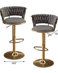 Set of Two Black And Gold Velvet And Metal Low Back Adjustable Height Swivel Bar Chairs