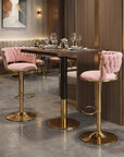 Set of Two Black And Gold Velvet And Metal Low Back Adjustable Height Swivel Bar Chairs